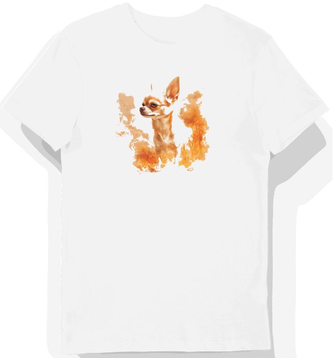 Koszulka męska biała z nadrukiem chihuahua w płomieniach XL