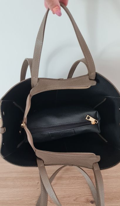 Torebka shopper włoska Borse in Pelle skóra taupe beż