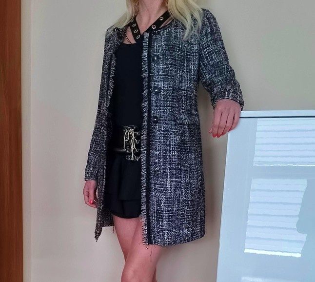 STYLOWY płaszczyk damski zatrzaski ozdobne frędzelki S M GRATIS WYSYŁK