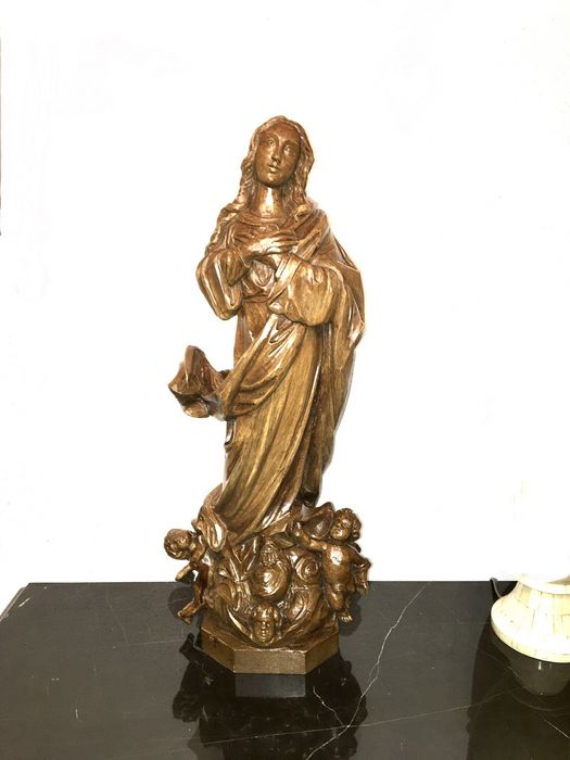 Santo, nossa senhora, imaculada conceiçao em madeira antiga, religioso