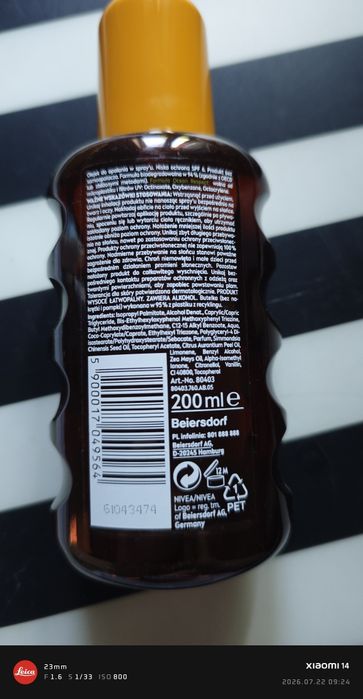 olejek karotenowy NIVEA® SUN do opalania w spray'u SPF6 wit. e, olejek jojoba