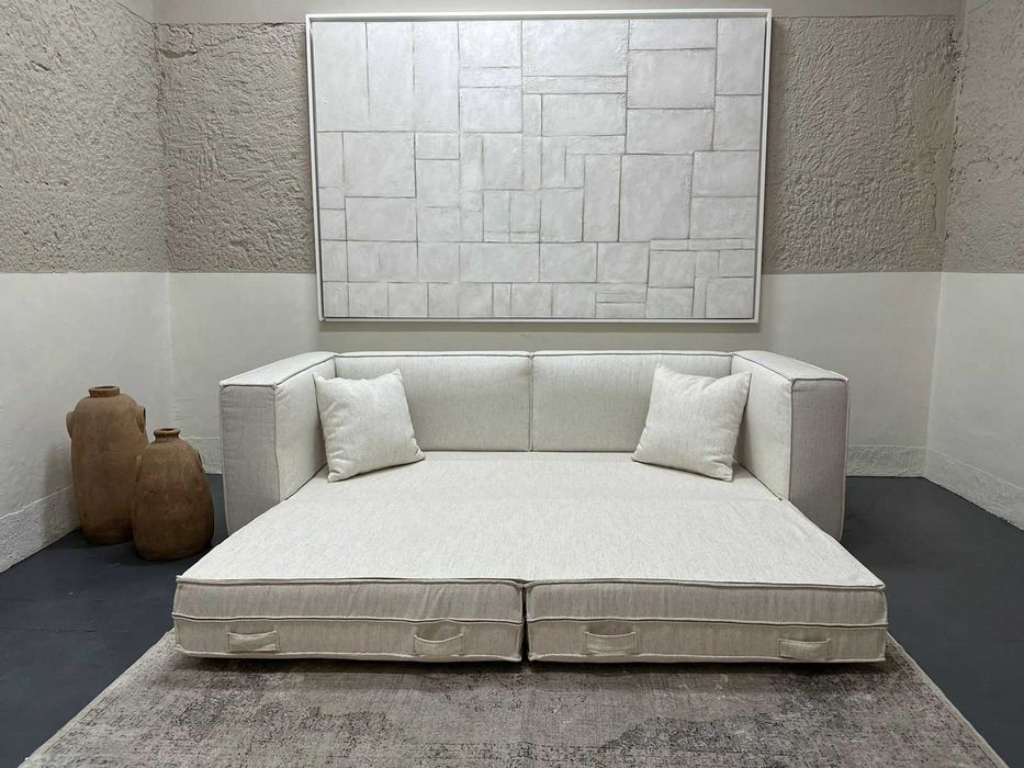 Sofá-cama Design Cinza Claro Feito à Mão