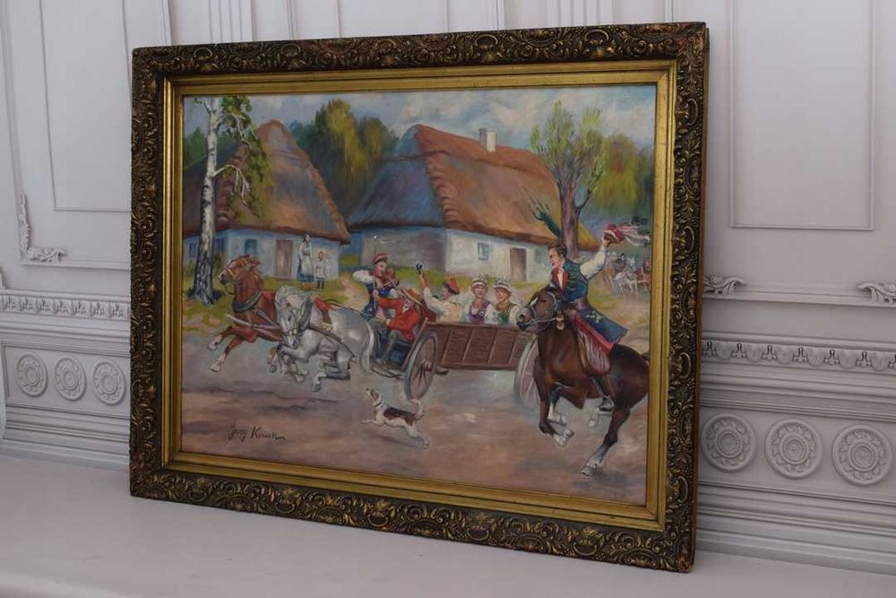 Jerzy Kossak - Wesele Krakowskie - Polski Stary Obraz Olejny