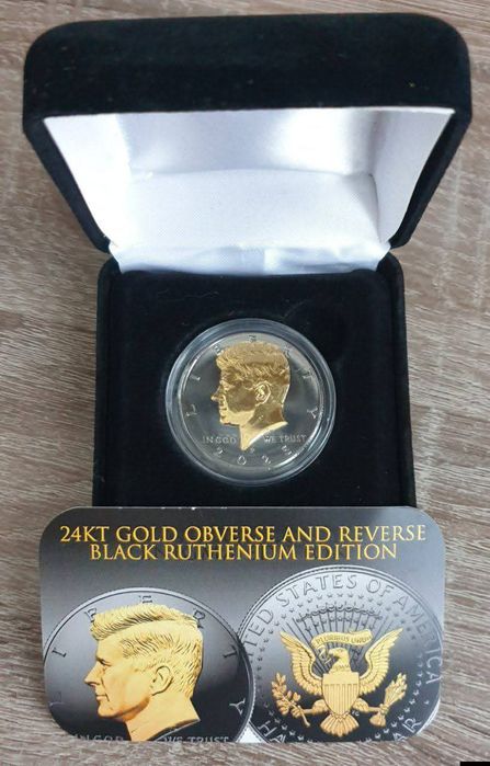 50 центів США 2025р. Чорний рутеній. Позолота 24к золотом. Сертифікат.