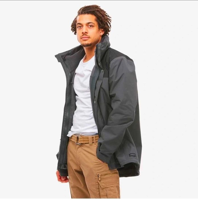 Quechua casaco de caminhada 3 em 1, 0°C impermeável, nh100 cinzento