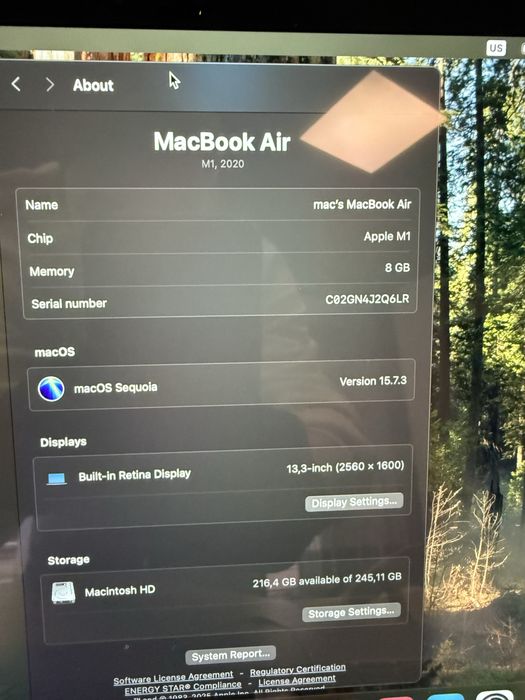 Macbook Air 13" M1 A2337 8GB/256GB