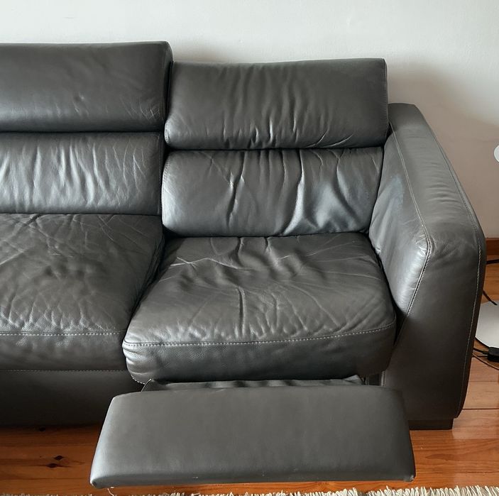 Sofá Divani & Divani em pele genuina com chaise longue