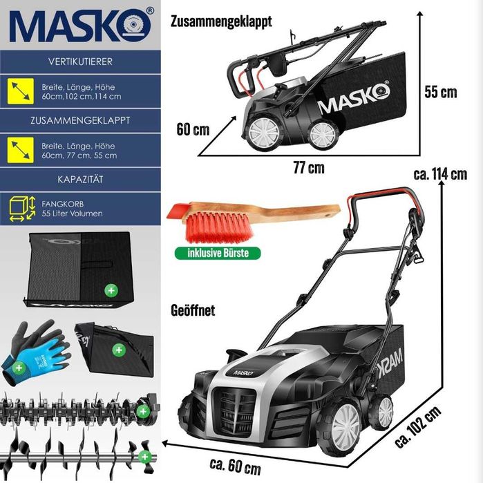 Elektryczny wertykulator 2w1 napowietrzacz trawy 1800W szer robocza 40