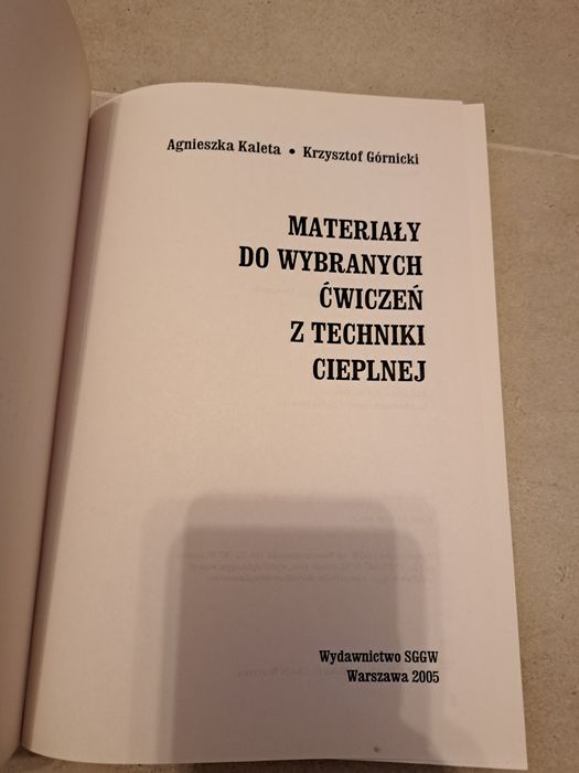 Materiały do wybranych ćwiczeń z techniki cieplnej