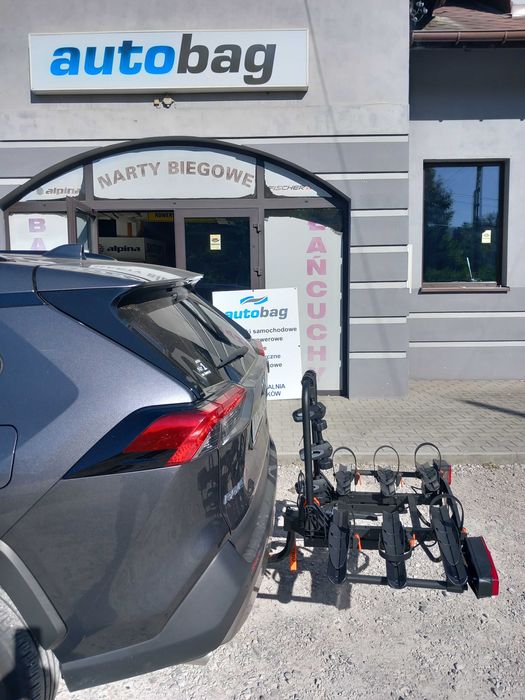 Bagażnik rowerowy na hak, platforma rowerowa Aguri Krab 3 black - solidny, kompaktowy, umożliwia przewóz max 3 rowerów o wadze max 20 kg każdy