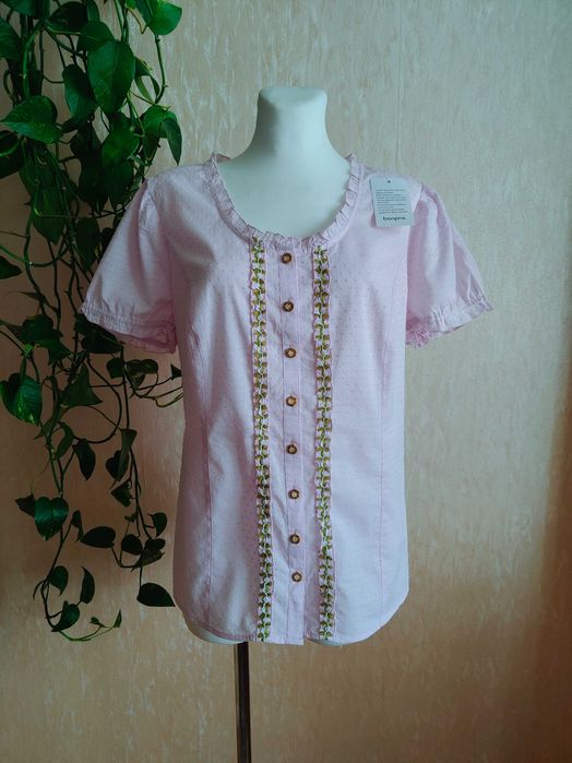 NOWA jasnoróżowa bluzka ludowa dirndl plumeti bawełna 44/46 2XL/3XL Bonprix