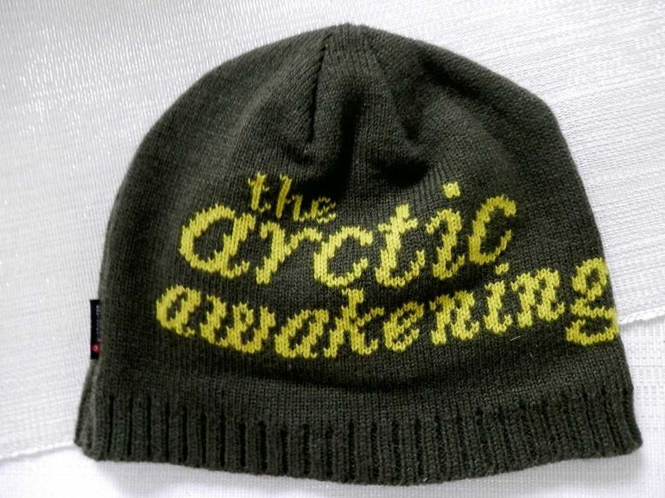 Czapka Męska z Wełną Beanie Oliwkowa z Napisem Norweska Marka