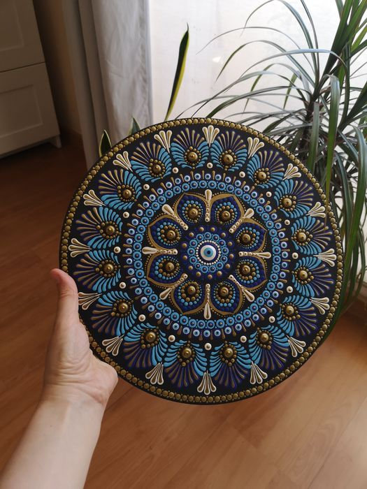 Disponível Portes Incluídos Mandala 30 cms Pintada à Mão