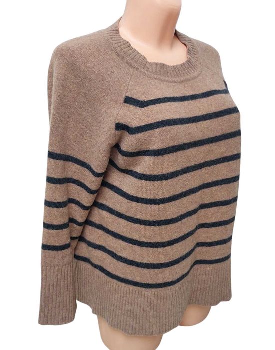 Brązowy sweter damski w paski 100% WEŁNA NEXT, R. L/XL