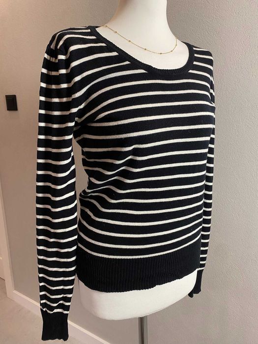 Klasyczny sweter damski w paski Capsule wardrobe basic marine