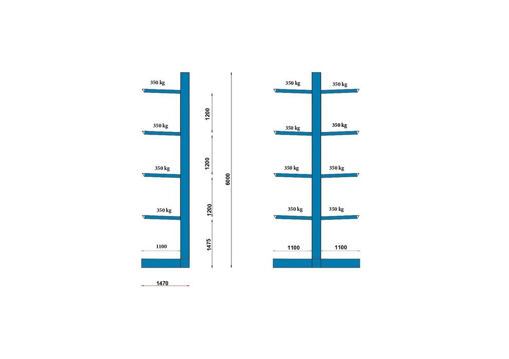 Regał magazynowy wspornikowy dwustronne H600cm dłużycowe JAK NOWE