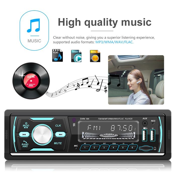 Rádio 1din FM RDS Antena Dab+ USB Leitor Cartão AUX-in Bluetooth Novo