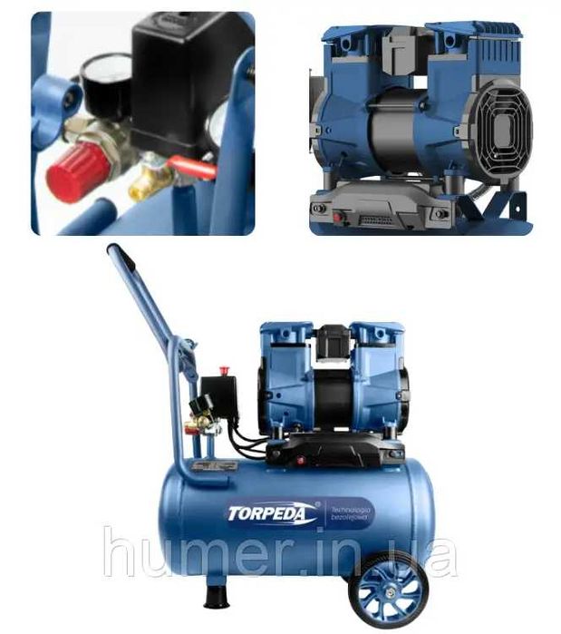 Компресор 2-х поршневий безмасляний Torpeda 24л  1480 Вт 95 л/хв 8 бар