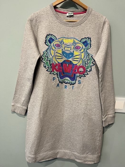 Szara długa bluza / sukienka dresowa Kenzo z tygrysem roz. S