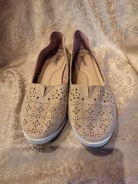 Mokasyny damskie Seastar rozm 41, skóra, beż, szersza stopa