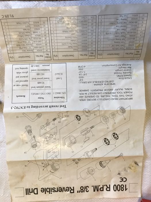 Пневмодрель 1800 об/мин (зажимной патрон)