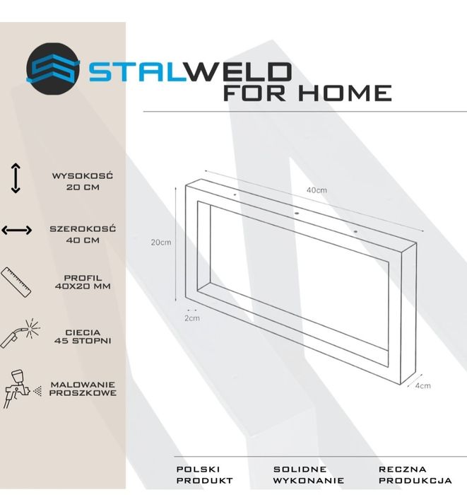 Nogi nóżki metalowe płozy 40x20 do komody szafki loft kaszmir