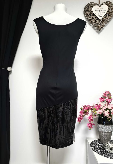 369. Elegancka czarna sukienka damska siateczka cekiny XXL 44