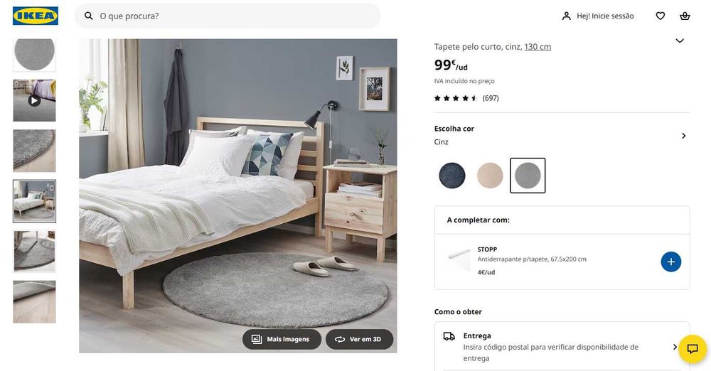 Tapete Redondo Ikea STOENSE (130 cm) - pelo curto