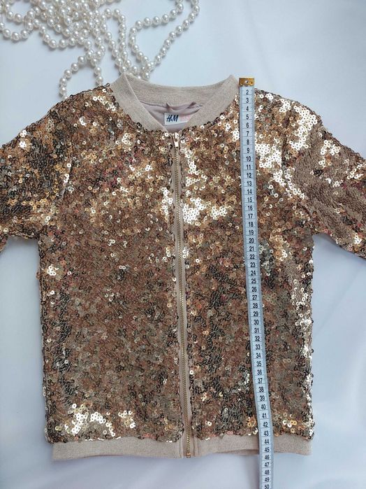 Яскравий крутий золотистий бомбер куртка піджак з пайєтками H&M р.122