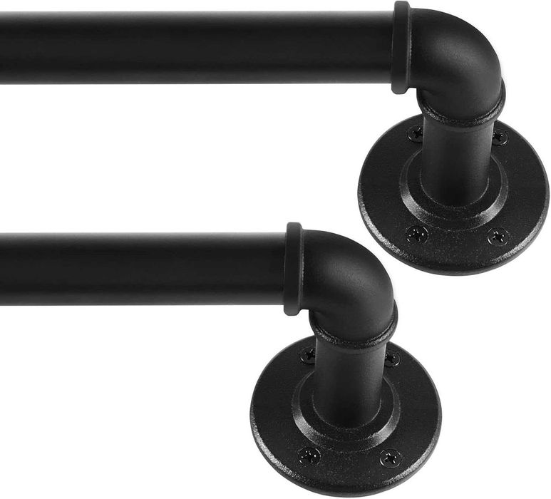 Czarny metalowy karnisz do zasłon 80–218 cm z oczkami, industrialny