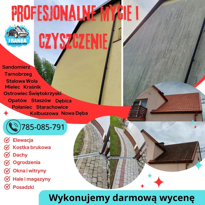 Mycie elewacji, kostki brukowej, dachów, okien i witryn szklanych