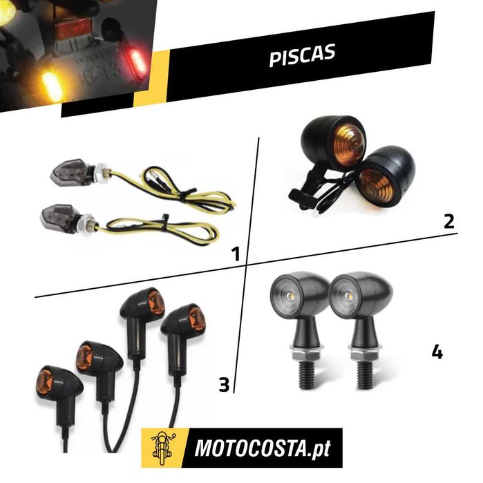 Piscas Moto - LED, Dinâmicos, Minimalistas e Bala - MOTOCOSTA