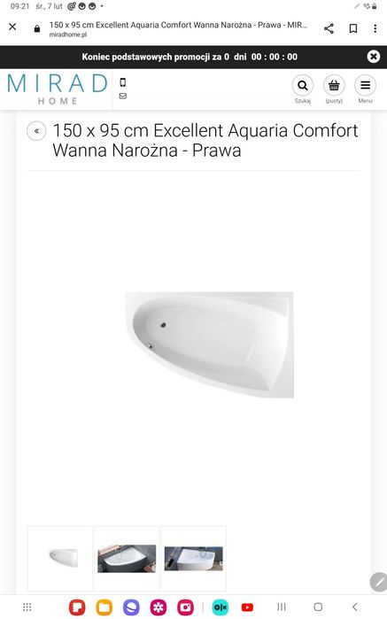 Wanna asymetryczna narożna akrylowa Exellent 150/95 cm