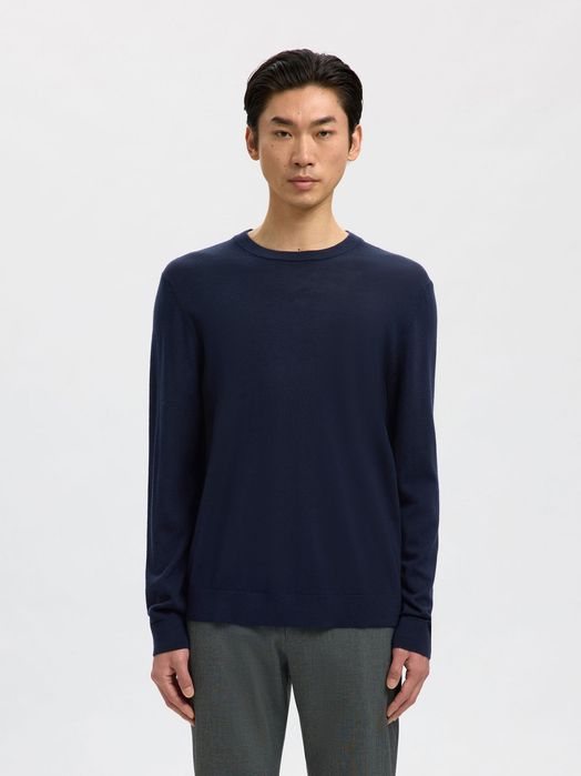 Selected homme granatowy sweter męski z wełny merynosów m 17fa