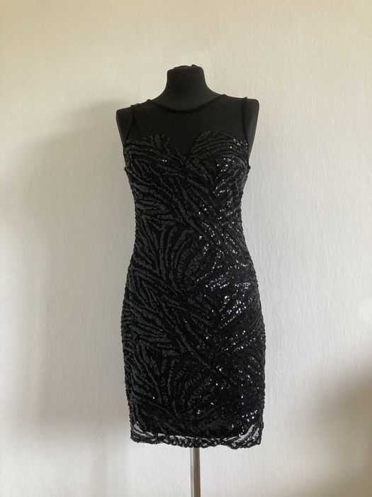 Czarna błyszcząca imprezowa M € G Monogram sukienka cekiny s/m