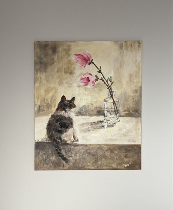 Obraz olejny 50x60 Ciekawki kotek, na prezent