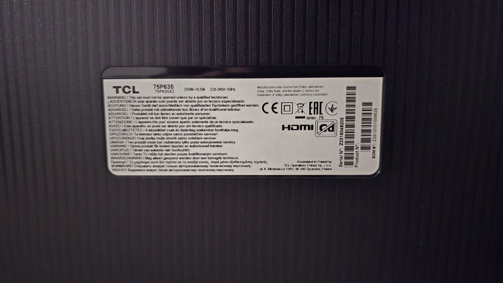 Televisão LCD 77 polegadas TLC Danificada