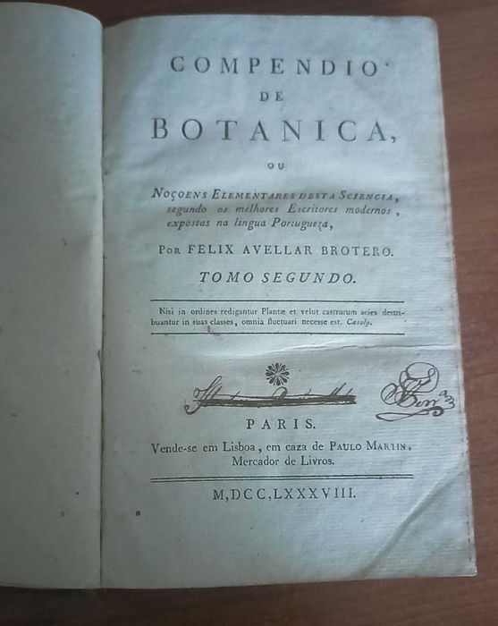 Compêndio de Botânica, 2º Tomo de dois, por Felix Avellar Brotero (1788)