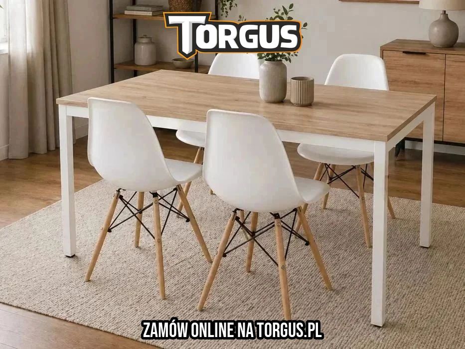 NOWY Stół z Krzesłami do Kuchni Salonu Jadalni Drewniany Biały Loft Metalowy Stół i Krzesła Skandynawskie Nowoczesny 120x60 Okazja Faktura Gwarancja!