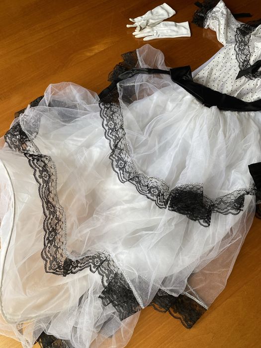 Fato de carnaval Vestido Dama antiga preto e branco menina 6-10 anos