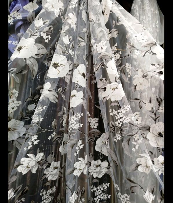 Тюль "Магнолия Чёрно-Серая " Занавес , Гардина