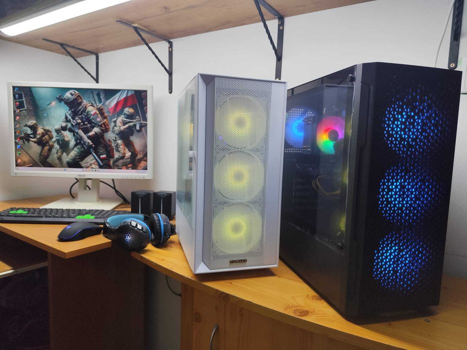 Gamingowy komputer czarny/biały. M.2 NVMe, dyski 2,5TB, grafika 8GB, 48GB RAM, 10 rdzeni+ewentualnie monitor i akcesoria