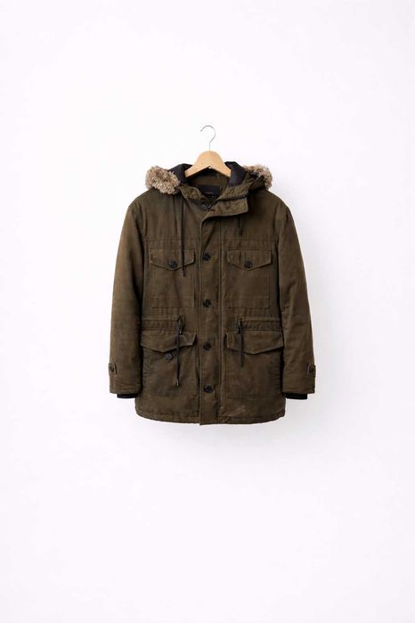 Casaco Parka ZARA Verde Caqui com Capuz e Pêlo – Inverno – M