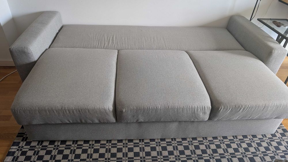 Sofá-cama 3 lugares, Tibbleby bege/cinzento