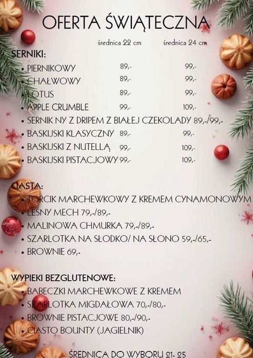 oferta świąteczna domowe ciasta, wypieki domowe, ciasta bezglutenowe