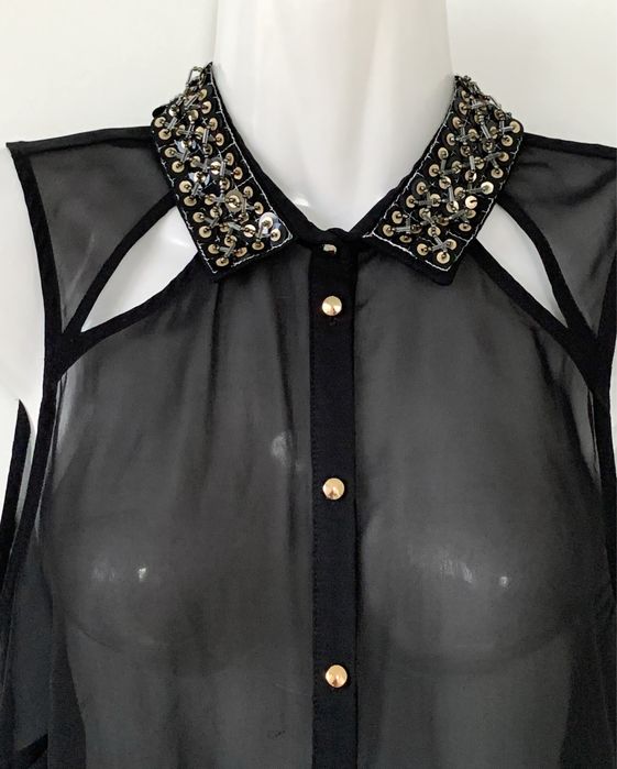 Przezroczysta bluzeczka z cekinowym kołnierzem Atmosphere S