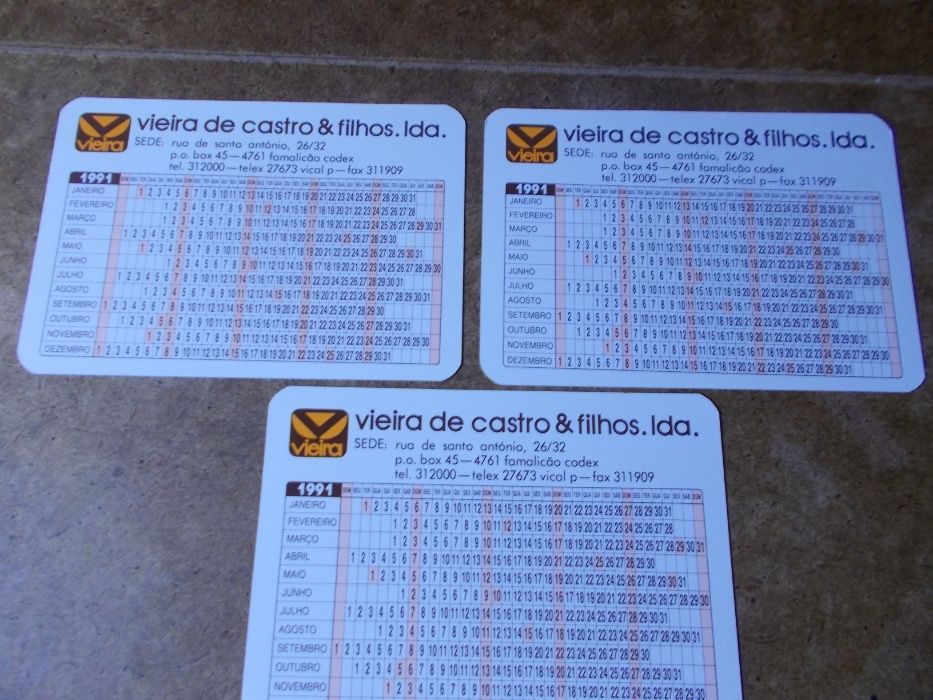 3 Calendários da marca de bolachas vieira