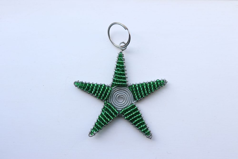 Porta-Chaves Formato Estrela De Missangas verde