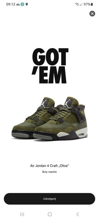 Air Jordan 4 Craft Olive rozmiar 45.5