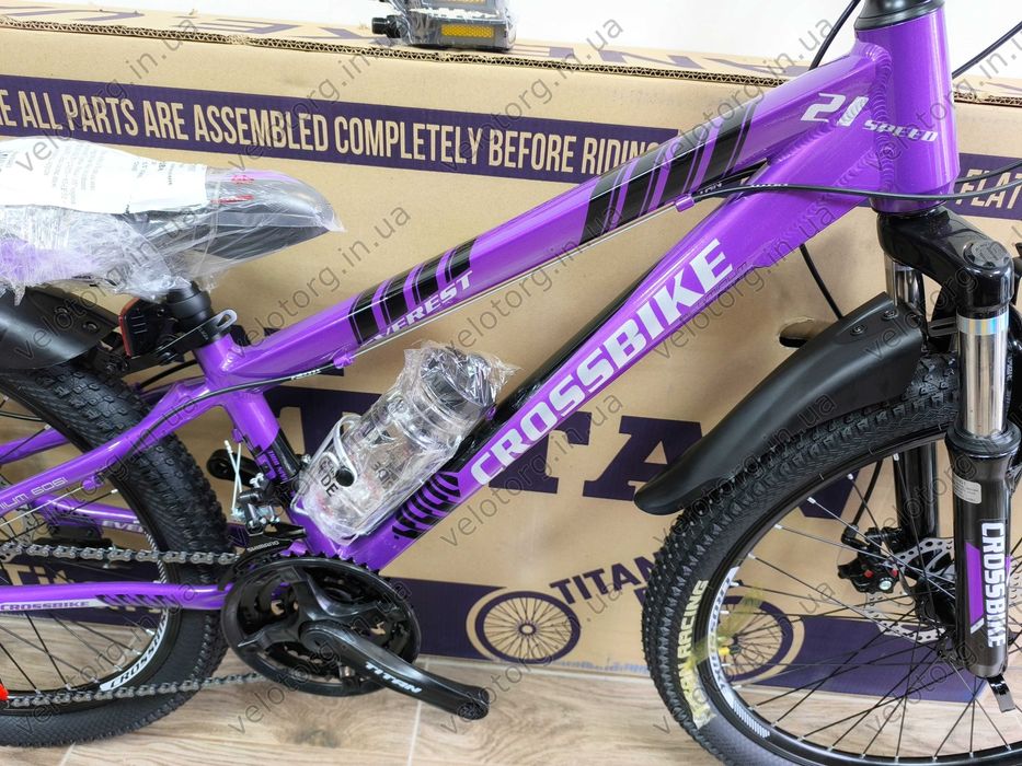 Акція! НОВИЙ Алюмінієвий велосипед CrossBike Everest 24-26 Підлітковий, трансмісія SHIMANO, 21 швидкість, дискові гальма, легкий і надійний